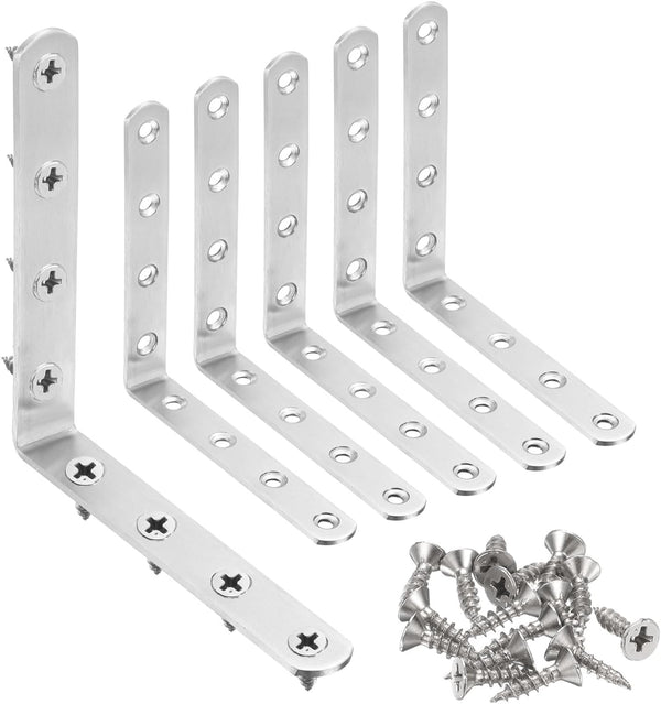 HARFINGTON 6pcs L-Shaped Corner Bracket 4.9" x 4.9" x 0.8" Stainless Steel