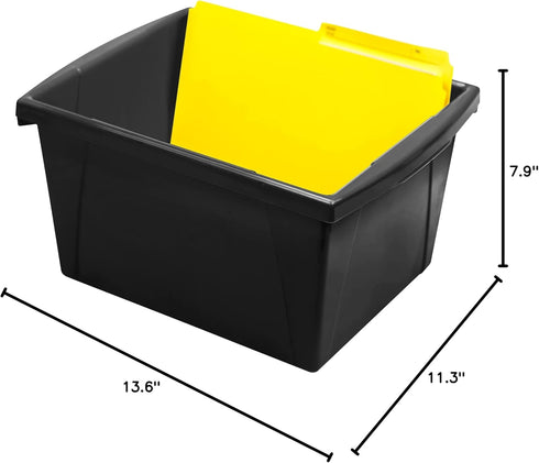 Storex 4 Gallon Storage Bin, Plastic Classroom Organizer for Books and Supplies, Black, 6-Pack (61466C06C)