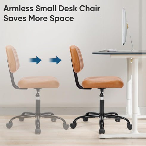 Armless 360 DUMOS Home Office Executive Chair - Small Desk Chair with Low Back Lumbar Support, Height Adjustable PU