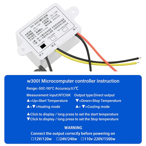 XINGYHENG XH-W3001 DC 110V-220V 1500W Microcomputer Digital Temperature Controller with Digital Display and NTC 10K
