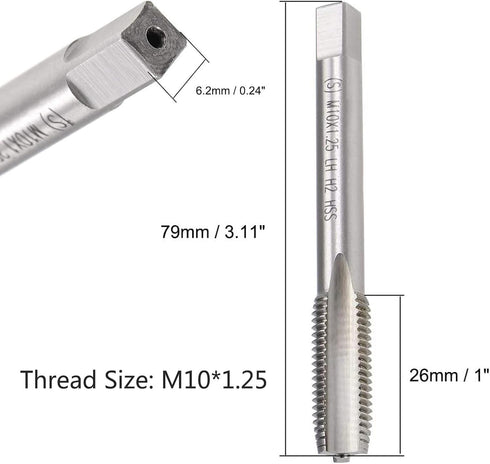 Metric Machine Tap Left Hand for Drilling Tapping Cutting on Soft Metal Aluminum Plate and Iron H2 3 Flutes High Speed Steel Screw Thread Taps Tapping Tool M10 x 1.25mm 1pcs