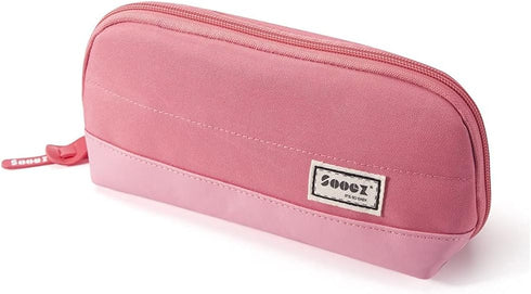 Sooez Lightweight Wide-Opening Pencil Pen Case, Spacious Zipper Stationery Bag with Triangular Design for Adults, Pink