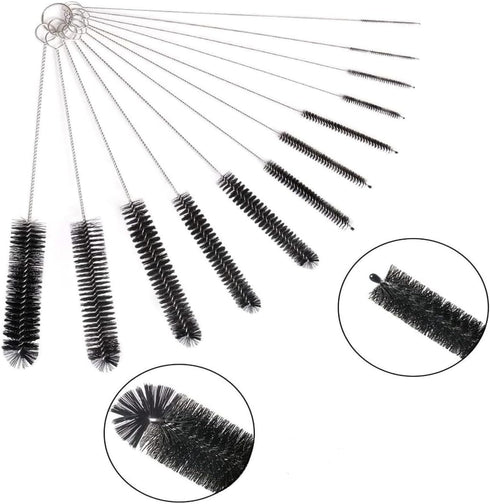 Tube Cleaning Brush, 12Pcs Set 8 Inch Long Nylon Flexible Bottle Brushes, Straw Cleaner for Narrow Neck Bottles Cups (Black - 12PCS) by NiuXTool
