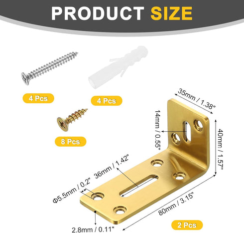 2Pcs 40 80 35mm uxcell Adjustable L-Shape Corner Brace, x x l Corner Brace Slotted Joint Right Angle Bracket