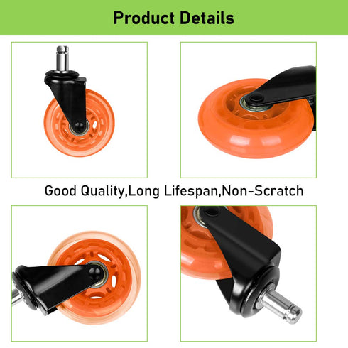 Office Chair Caster Wheels, 3" Heavy Duty Wheels for Office Chair Wheels Replacement for Hardwood,Tile,Carpet Floors,Smooth Rolling Chair Wheels Universal Fit for Office,Game Chairs