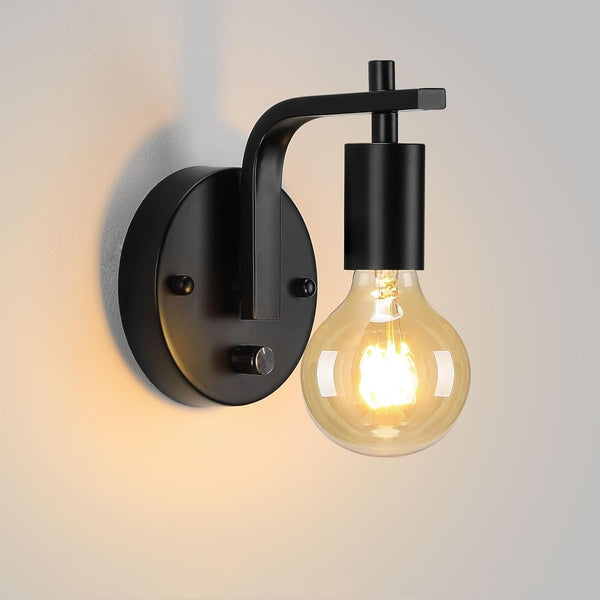 Glighone Black Wall Sconce with Switch, Dimmble Wall Lamp, Wall Mounted Bedside Lamps,