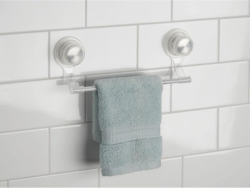 2 Pack, mDesign Strong Suction Wall Mount Plastic/Metal Wash Cloth Hand Towel Bar for Bathroom, Shower Stall, Bathtub
