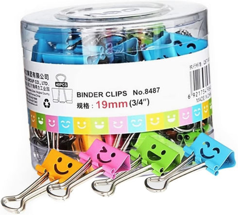 NUOBESTY 40pcs Black Smiling Binder Clips, Paper File Clips for Folders, Mini Binder Clips