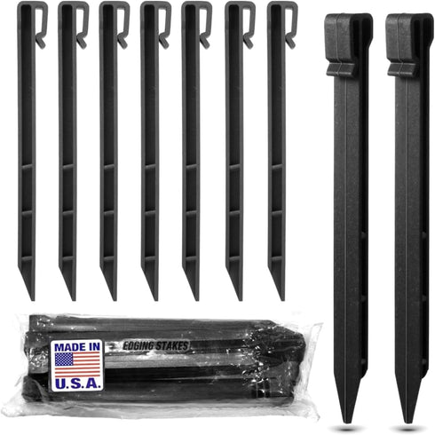USA MADE - Black (25-PACK) - 10" Inch Heavy Duty Plastic Landscape Edging Stakes, Anchoring Spikes for Edging