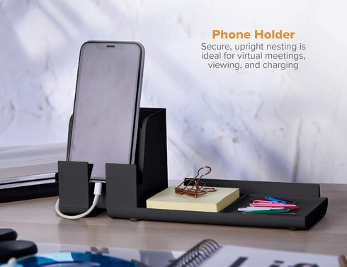 Bostitch Office Konnect Desk Organizer and Charging Station, 2 USB Ports & 2 Plugs for Phones and Tablets, Black