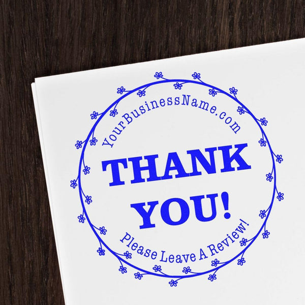 Custom Thank You Stamp with Elegant Blossom Ring Design | Pre-Inked Business