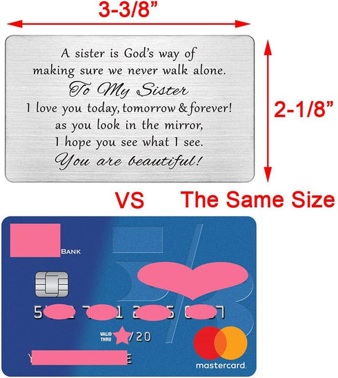 FALOGIJE Sister Gifts from Sister - Permanent Engraving Wallet Card, A Sister is God's Way of Making Sure We Never Walk