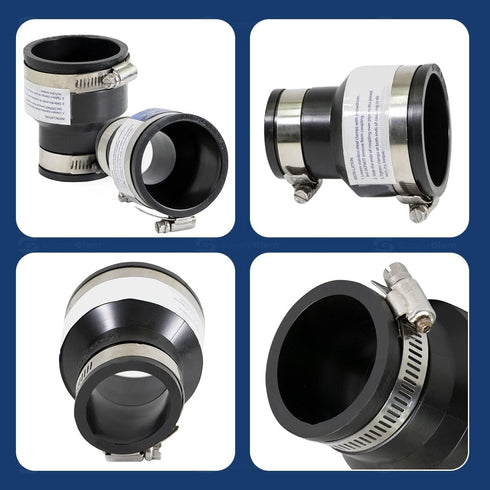 6I55 Flexible PVC Reducing Coupling, 3.5" x 2.4" Inner Diameter, Black with Stainless Steel Clamps