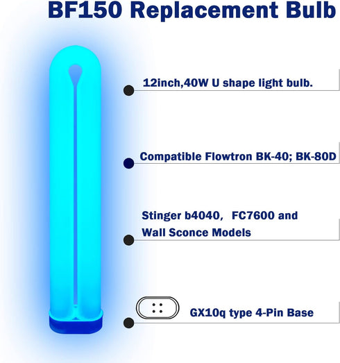 BF-150 40W Bulb BK-40,BK-80D,Stinger b4040,FC7600 Models,FUL40T8/BL Bulb,12 Inch 2 Pack Replacement Compatible Flowtron