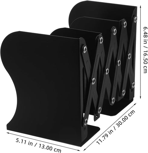 Adjustable Heavy Duty Retractable Metal Bookend for Desk, Large Black Desktop Bookshelf Organizer and Notebook Holder