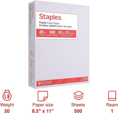 678831 8 1/2-Inch 11-Inch 500/Ream (14785) Staples Pastel Colored Copy Paper X Gray