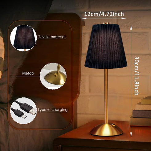 HPUFKOT 3-Color LED Metal Table Lamp -Fabric Shade Desk Lamp, LED Desk Lamp for Bedroom Nightstand,Patio Table