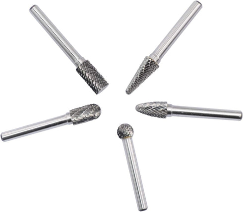 5pcs Carbide Burrs Set with 1/4'' Shank, Double Cut Tungsten Carbide Rotary Files for Die Grinder Metal Wood Carving