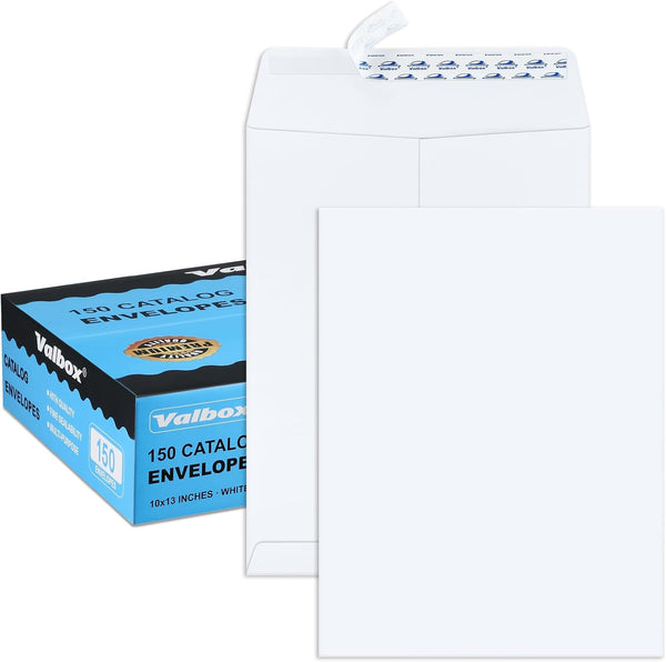 ValBox 10x13 Self Seal Catalog Envelopes, 150 Packs Large White Envelopes for Mailing and Organizing