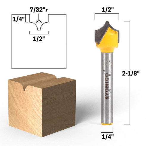 4 Set 1/4-Inch 13470q YONICO Groove Point Cutting Roundover Router Bit Bit Shank