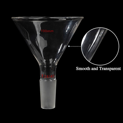 Glass Funnel, Short Stem Powder Funnel with 100 mm Top Diameter and 24/40 Inner Joint Filter Funnel for Lab