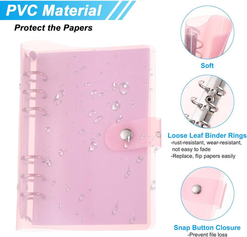 PATIKIL A6 Clear Binder Cover, Soft PVC Loose Leaf Binder Protector, Snap Button Closure, Pink