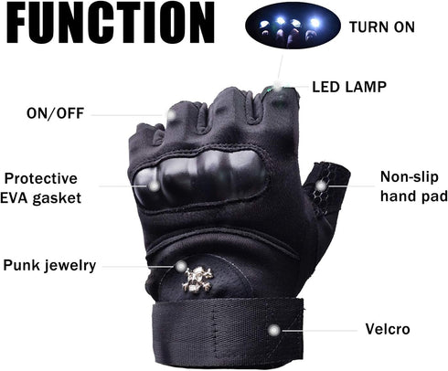 Cyuanxgr 8 LED Flashlight Gloves, Half Finger Lighted Gloves Gifts for Men Women, Flashlight Gloves with LEDs Stocking
