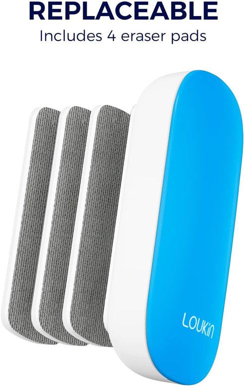 loukin Magnetic Dry Erase Eraser with 3 Replaceable Felt Pads and 3.4 oz Whiteboard Cleaner Included (Blue)