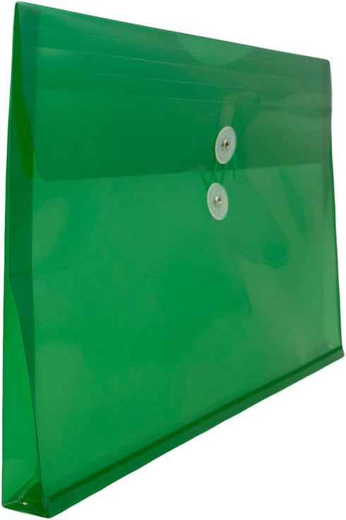 JAM PAPER Plastic Envelopes with Button & String Tie Closure, Legal Booklet Size, Green, 12/Pack