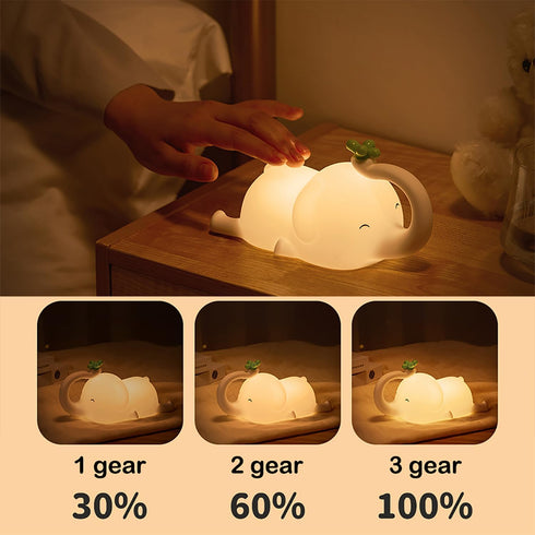 3 Dimmable S NMT Cute Elephant Silicone Night Light LED Novelty Lamp Level Nursery Nightlight USB Rechargeable Timing