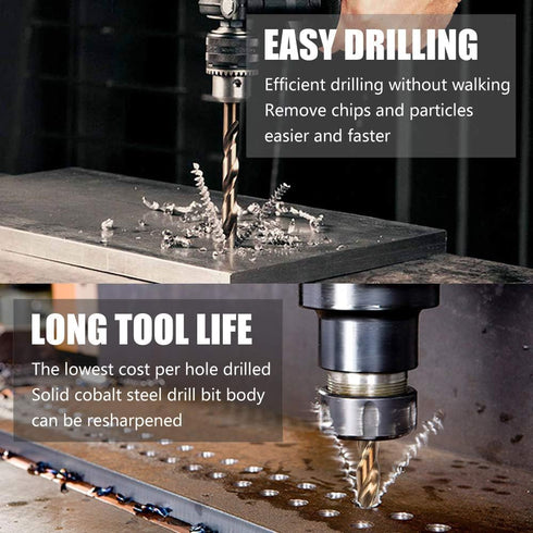 Hymnorq 3/16 Inch M35 Cobalt Steel Twist Drill Bit Set - Extremely Heat Resistant Jobber Length, 10pcs