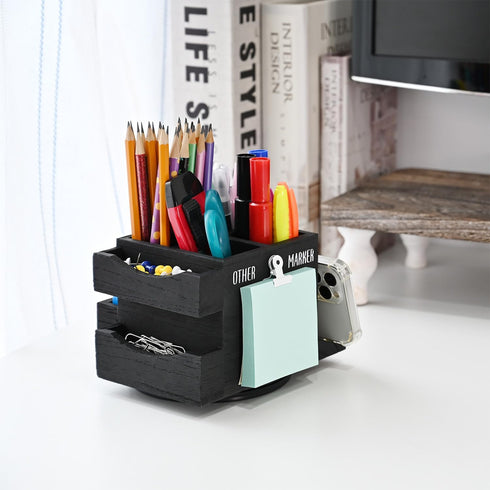 Ikee Design 360-degree Rotating Pen Holder, Desk Organizer with 7 Compartments for Office Supplies