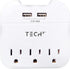 Tech2 3-Outlet Surge Protector Power Strip with 2 USB Charging Ports, ETL Certified for Home, School, or Office