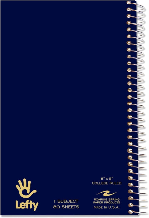 Roaring Spring Lefty Spiral Journal - College Ruled Small Left Handed Notebook, 8" x 5", 80 Sheets