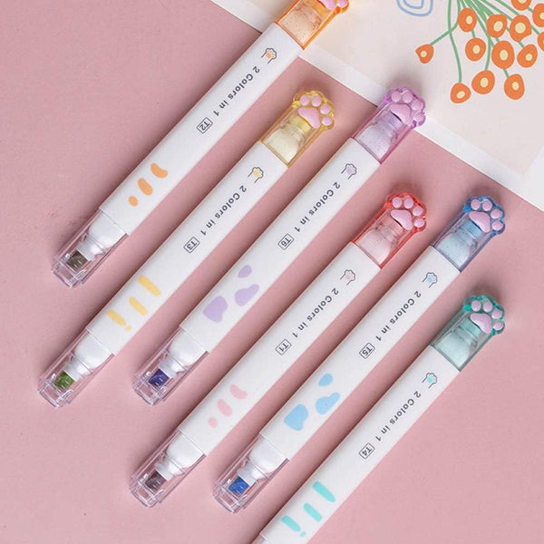 Double-Headed Cute Light Color Eye Protection Highlighter Markers, 6-Pack of 12 Flat Heads for School Supplies