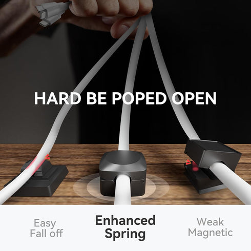 Daisyhome (8*Black) Rotatable Cord Organizer, Enhanced Spring Cable Clips, Strong Adhesive Cable Management, Desk Cord