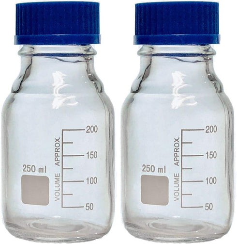 Karter Scientific 250ml Glass Round Media Storage Bottles with GL45 Screw Cap, Borosilicate Glass, 251L3 (Pack of 2)