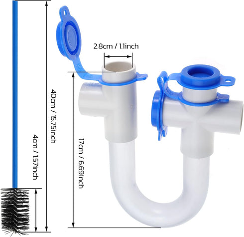 2Pack 3/4" Standard Condensate Trap with 17" Cleaning Brush, PVC Transparent U Trap for HVAC Systems