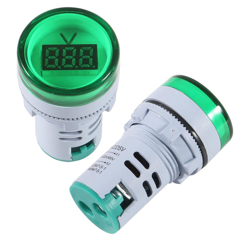 AITRIP 5PCS Digital DC Voltmeter LED Display Voltage Meter 20-500V Monitor with Green Indicator Round Lamp
