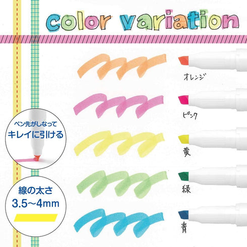 Zebra Highlighter Mojiniline, Blurring Proof for Ballpoint Pen Writing (5 Color Set) WKS22-5C