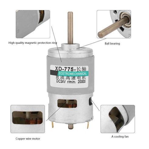 775 DC Motor, 24V/20000RPM, 80W High Speed Low Noise Motor with Extension Shaft