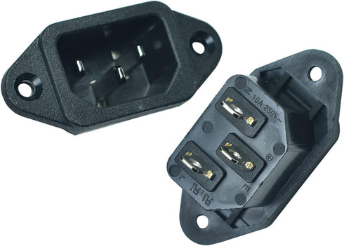 Screw Mount 3 Pins IEC320 C14 Inlet Power Plug Socket, 15A 250VAC Power Connector (Pack of 2)