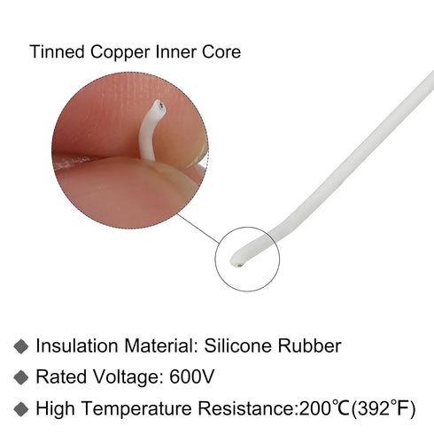 MECCANIXITY 30 Gauge Silicone Wire 30AWG Electrical Stranded High Temperature Hookup Wire Tinned Copper 30m/100ft White