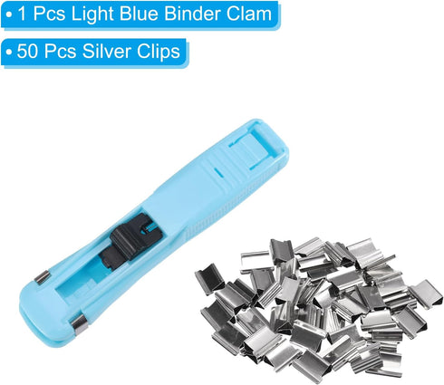 PATIKIL 4.5" x 1" Clam Clip Dispenser, 1 Pcs Binder Clam with 50 Pcs Clips for Office Home Documents, Light Blue