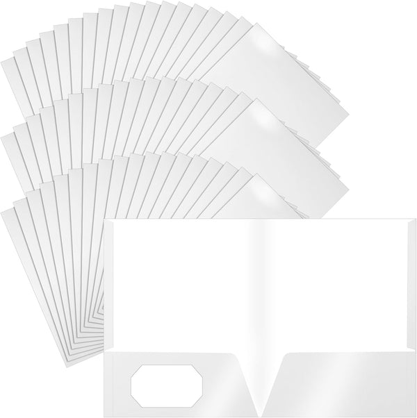 Jutom 50 Pcs Glossy Laminated Paper Folders, 2 Pocket Presentation Folder, Letter Size, White Color for Office Teacher