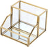 Hipiwe Glass Business Card Holder Stand with Pen/Pencil Organizer, Gold Business Name Cards Display Holder for Home