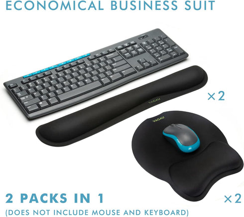 Set (2 Pack) VAGAU Premium Keyboard Wrist Rest and Mouse Pad Wrist Support, Ergonomic Memory Foam for Office, Laptop