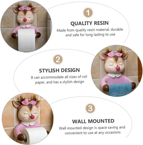 Zerodeko Wall-Mounted Toilet Paper Holder Cartoon Deer Design, Bathroom Tissue Rack with Storage, Decorative Roll Paper