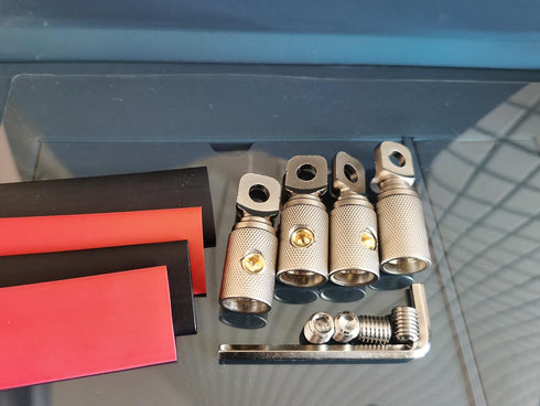 0 Gauge Wire Terminal Connector 5/16 Ring Connectors for Battery Bank Inverter Projects, 4PCS with Adhesive Tubing