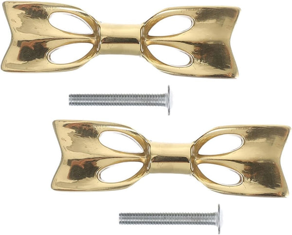 Uonlytech 2sets Retro Brass Bow Drawer Pulls for Cabinets and Dressers Unique